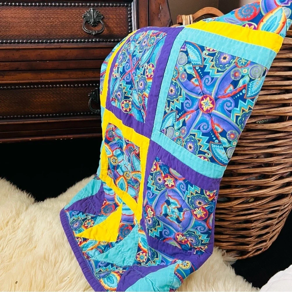 45”x45” Handmade Patchwork Cotton Quilt.